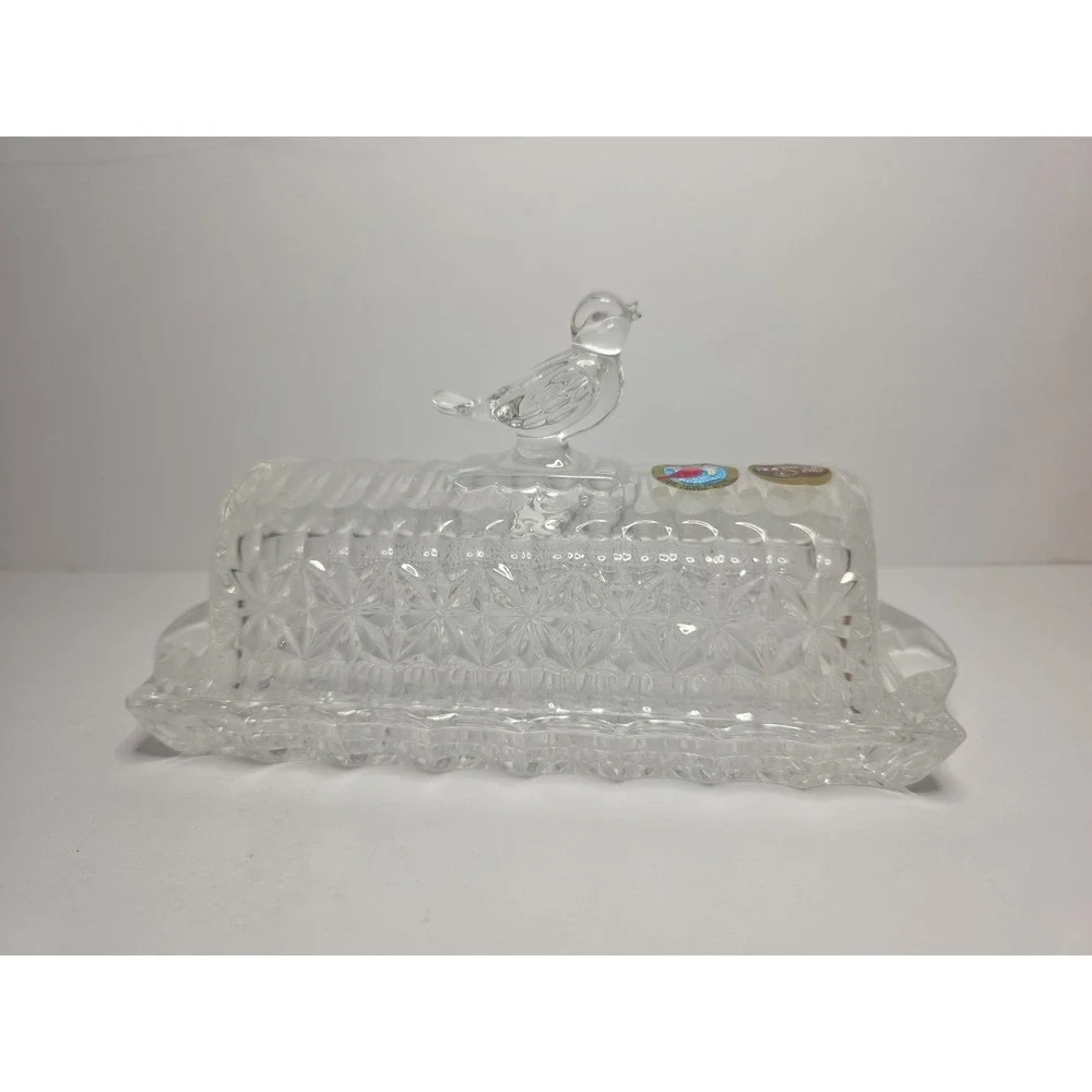 Vintage Hofbauer Byrdes Birds Crystal‎ Butter Dish Rectangular Clear HAS CHIP